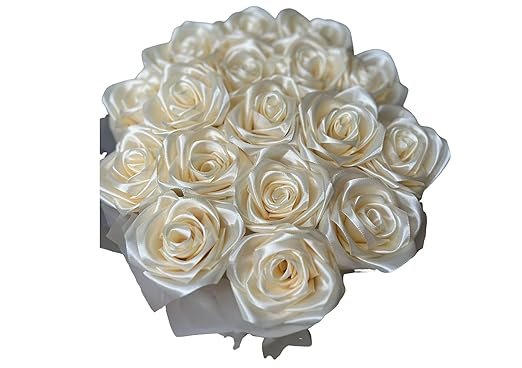 Handcrafted Satin Rose Bouquet Handmade Flowers, Decorative Ribbon Bow for Valentine's Day, Wedding, Home Decor, Anniversary, Birthday with 4 Personalized poloroid photo (White basket model)